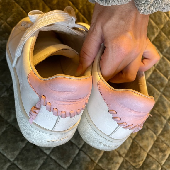 COACH Signature Leather White/Pink Sneakers - Picture 8 of 9